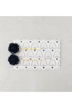 Black Slides Rose Hair Clip by QueenMee Accessories