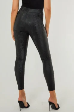 Black Snake Print Leather Look Leggings by Aftershock London