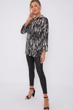 Black Tie Dye Print Satin Oversized Shirt by LOVE SUNSHINE