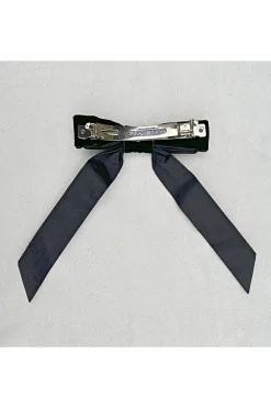 Black Velvet Bow Hair Clip With Jewels by QueenMee Accessories