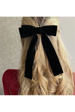 Black Velvet Hair Bow Hair Clip Alligator Clip by QueenMee Accessories