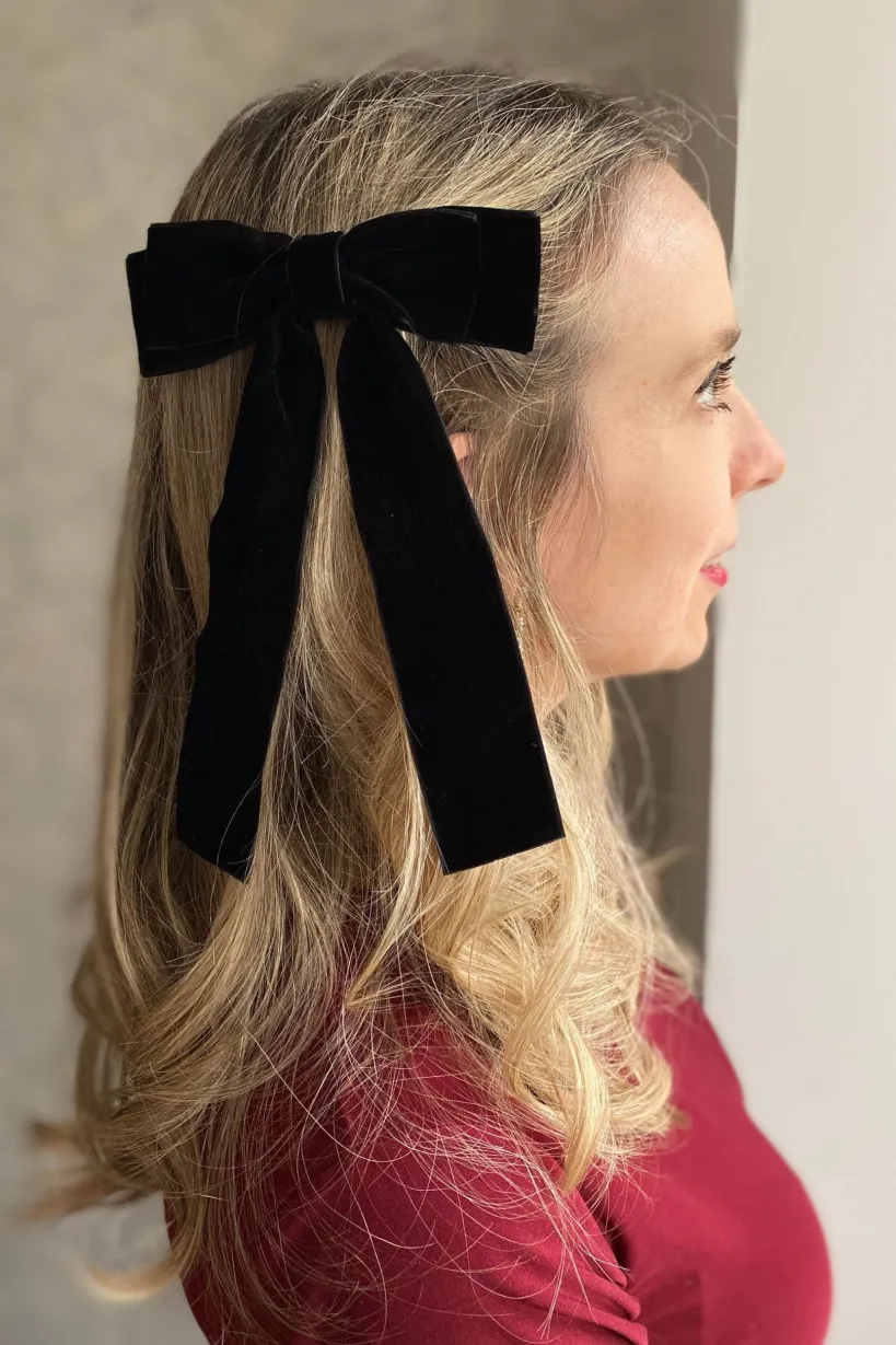 Black Velvet Hair Bow Hair Clip Alligator Clip by QueenMee Accessories