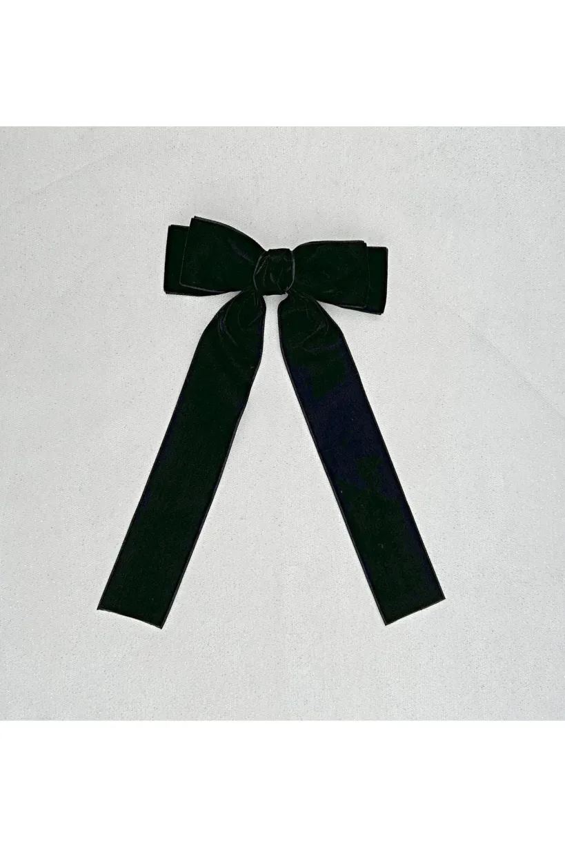 Black Velvet Hair Bow Hair Clip Alligator Clip by QueenMee Accessories