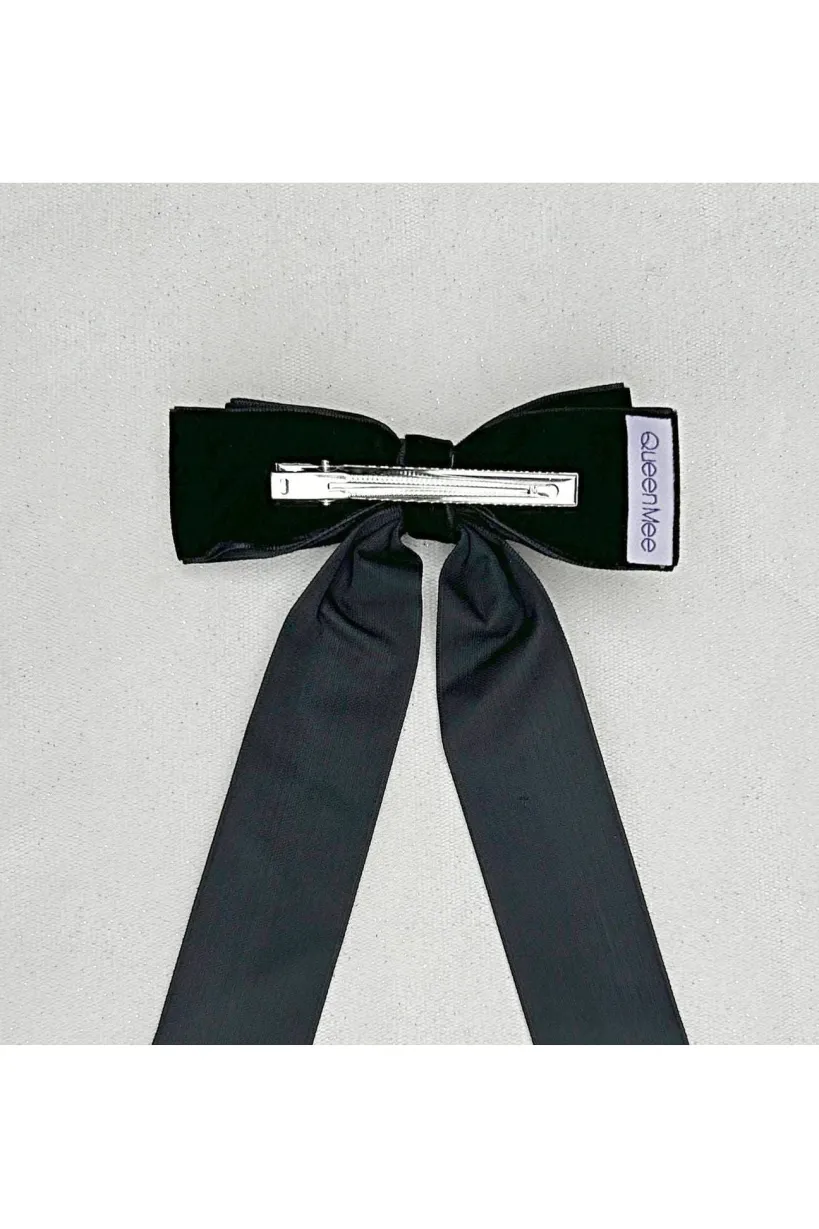 Black Velvet Hair Bow Hair Clip Alligator Clip by QueenMee Accessories