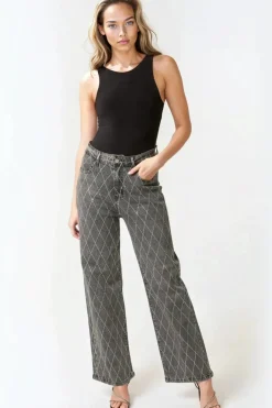 Black Wash Diamond Embellished Straight Leg Jeans by Aftershock London