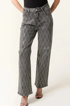 Black Wash Diamond Embellished Straight Leg Jeans by Aftershock London