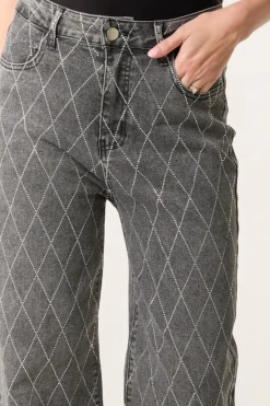 Black Wash Diamond Embellished Straight Leg Jeans by Aftershock London