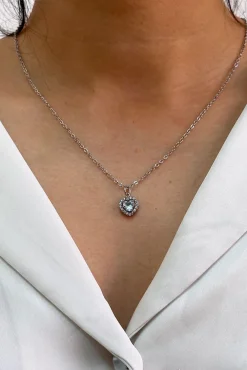 Blue Crystal Heart Pendant Necklace In Silver - Gift Boxed by SVNX