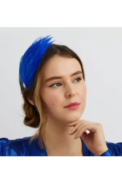 Blue Fascinator Headband Cobalt Blue With Feathers by QueenMee Accessories