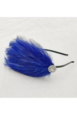 Blue Fascinator Headband Cobalt Blue With Feathers by QueenMee Accessories