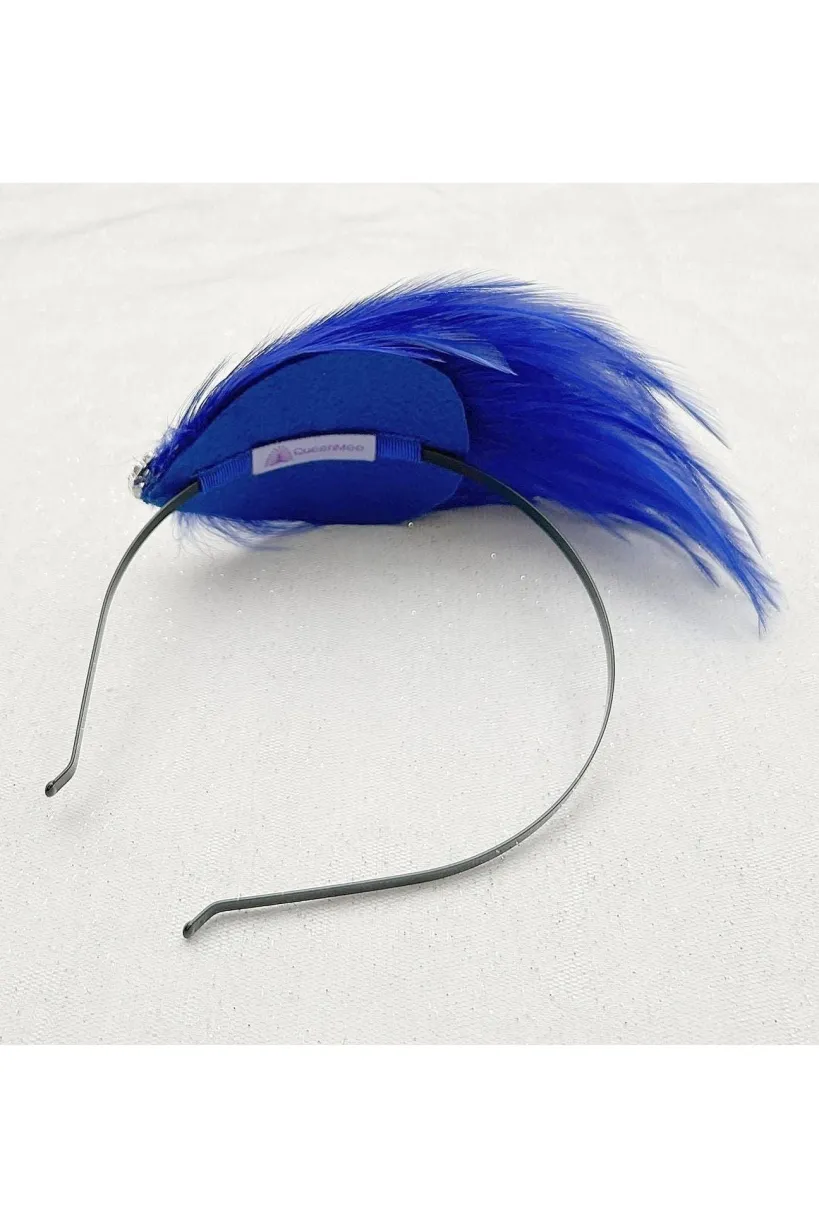 Blue Fascinator Headband Cobalt Blue With Feathers by QueenMee Accessories