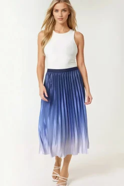 Blue Gradient Pleated Midi Skirt by Aftershock London