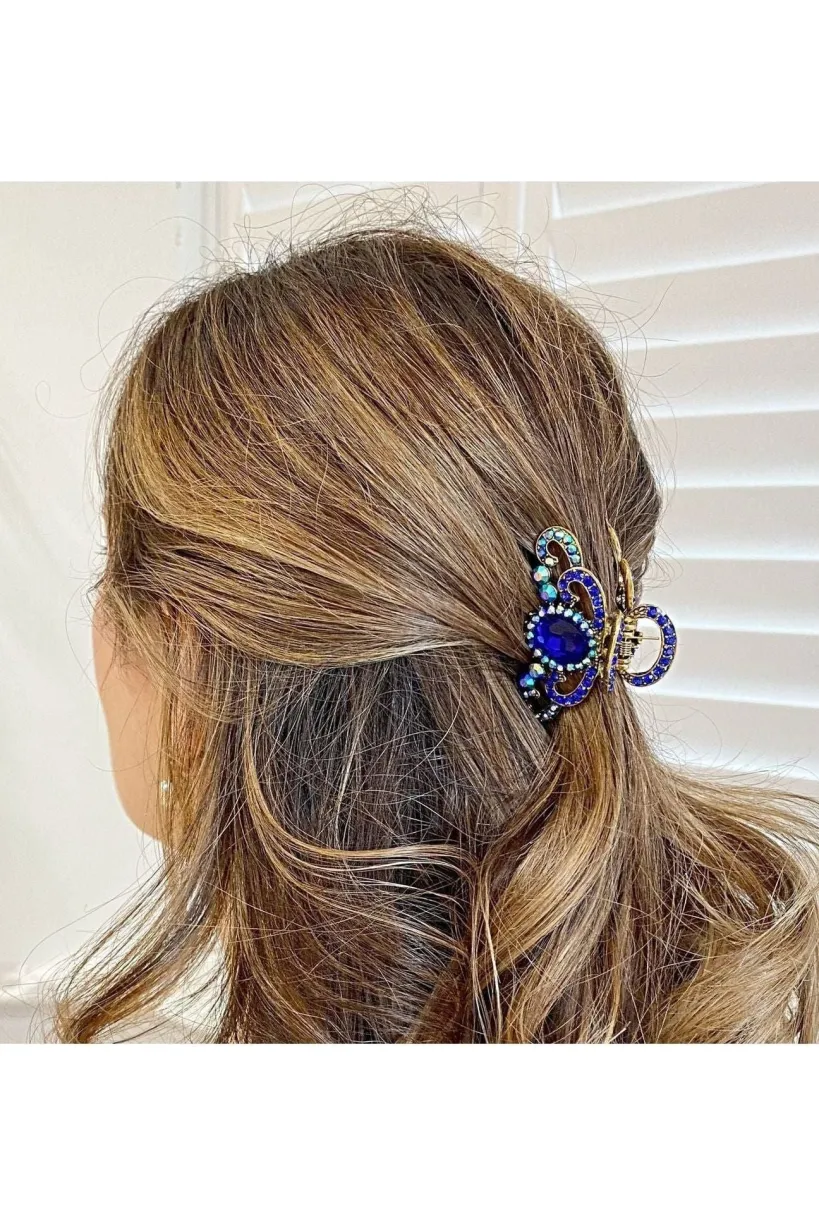 Blue Hair Claw Clip With Gems by QueenMee Accessories