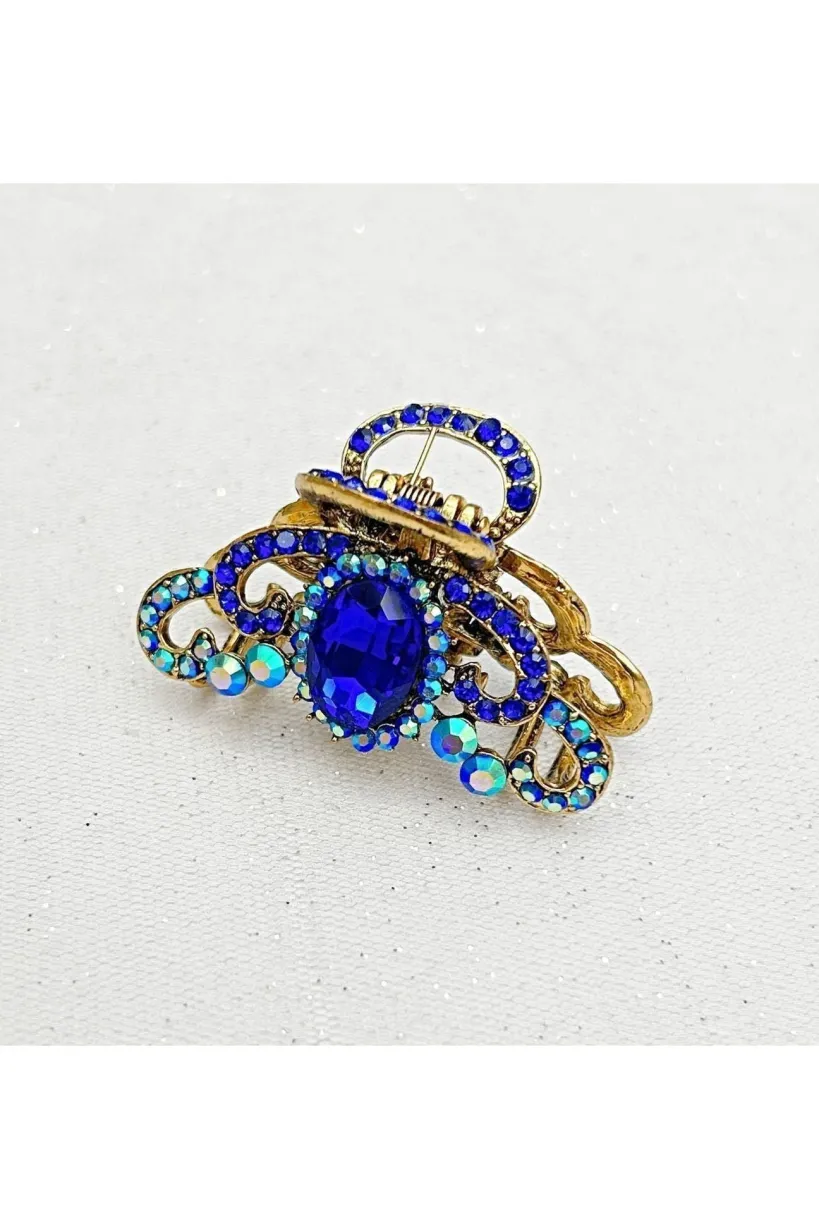 Blue Hair Claw Clip With Gems by QueenMee Accessories