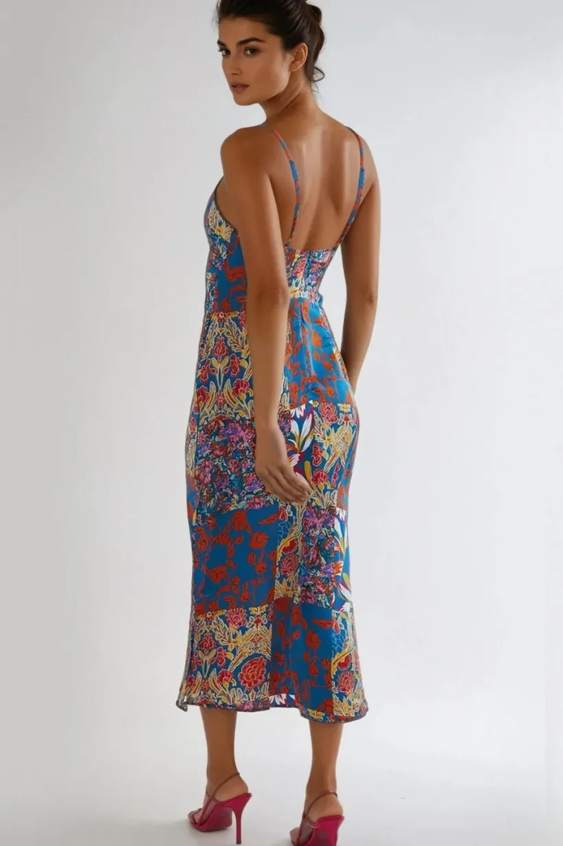 Blue Patchwork Cami Maxi Dress by Aftershock London