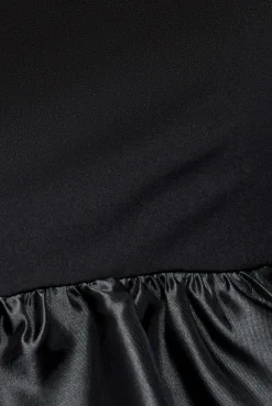 Boat Neck Satin & Scuba Crepe Tiered Maxi Dress - Black by Goddiva