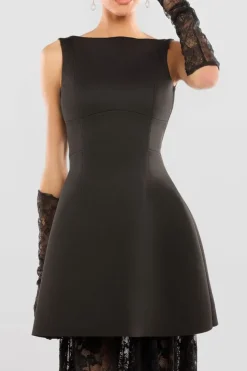 Boatneck Mini With Lace A-Line Skirt & Gloves - Black by Goddiva