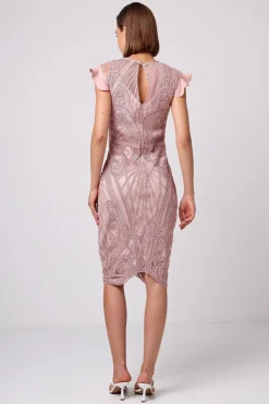 Bodycon Lace Midi Dress In Rose Pink by Angeleye