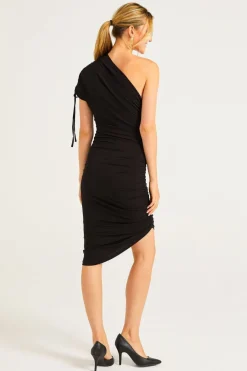 BodyCon Midi Dress With One Shoulder Adjustable Sleeve by Angeleye