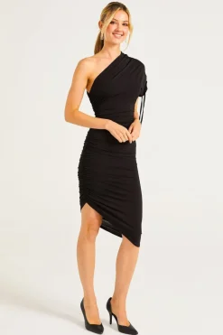 BodyCon Midi Dress With One Shoulder Adjustable Sleeve by Angeleye