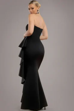 Boobtube Peplum Waterfall Frill Maxi Dress - Black by Goddiva