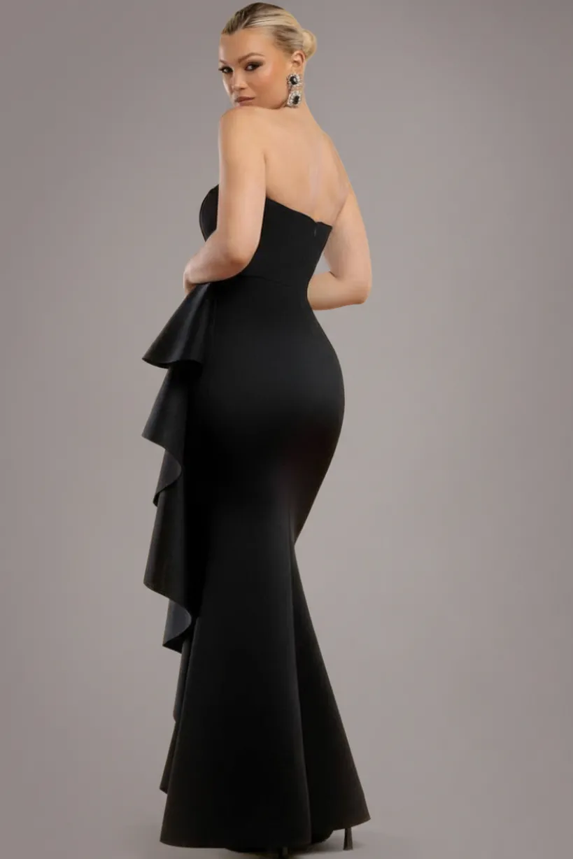 Boobtube Peplum Waterfall Frill Maxi Dress - Black by Goddiva
