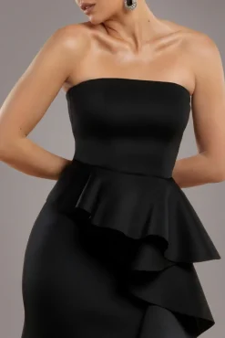 Boobtube Peplum Waterfall Frill Maxi Dress - Black by Goddiva