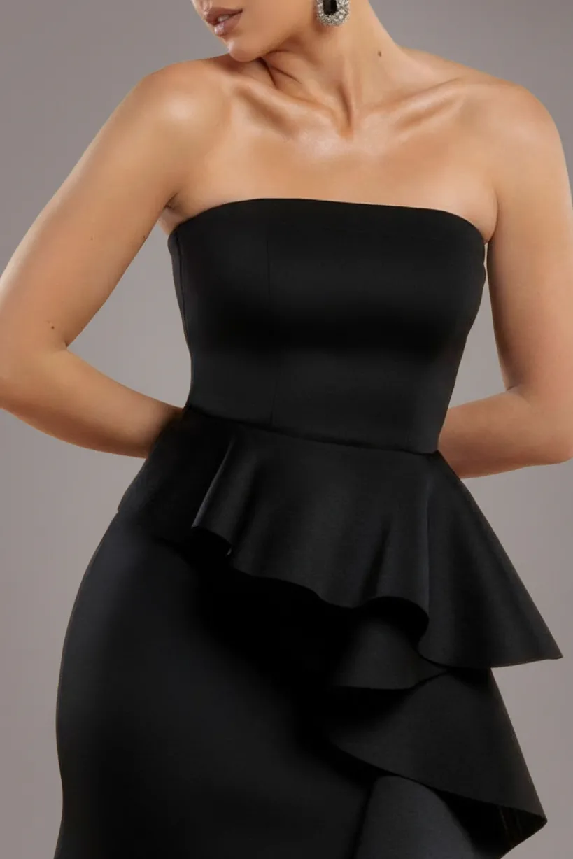 Boobtube Peplum Waterfall Frill Maxi Dress - Black by Goddiva