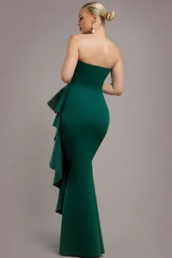 Boobtube Peplum Waterfall Frill Maxi Dress - Emerald Green by Goddiva