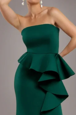 Boobtube Peplum Waterfall Frill Maxi Dress - Emerald Green by Goddiva