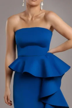 Boobtube Peplum Waterfall Frill Maxi Dress - Royal Blue by Goddiva