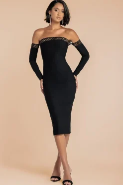 Boobtube Ribbed Midi Dress With Split - Black by Goddiva