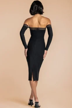 Boobtube Ribbed Midi Dress With Split - Black by Goddiva