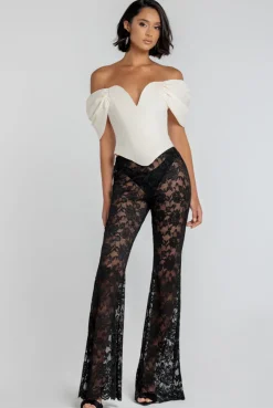 Bootcut Scalloped Lace Trouser - Black by Goddiva