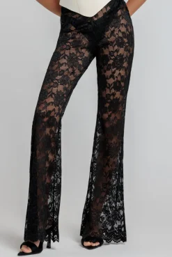 Bootcut Scalloped Lace Trouser - Black by Goddiva