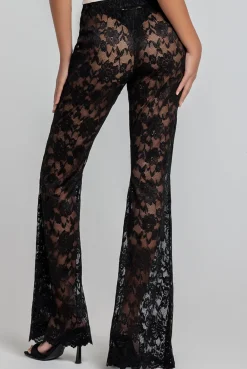 Bootcut Scalloped Lace Trouser - Black by Goddiva