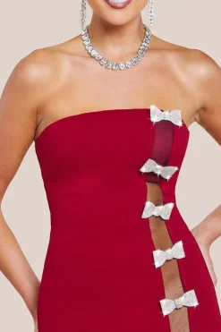 Bow Embellished Strapless Mermaid Maxi Dress - Wine by Goddiva