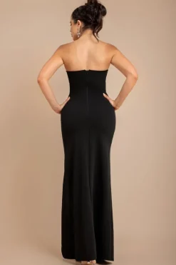 Bow Embellished Strapless Mermaid Maxi Dress - Black by Goddiva