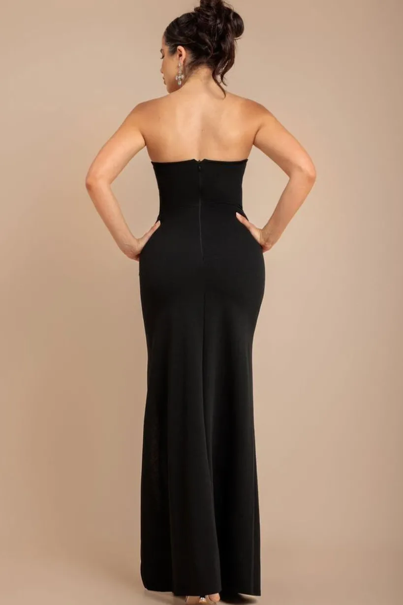 Bow Embellished Strapless Mermaid Maxi Dress - Black by Goddiva
