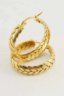 Braided Hoop Earrings In Gold by SVNX