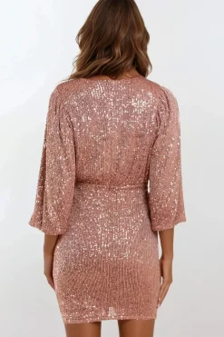Bronze Sequin V Neck Mini Dress by Aftershock London