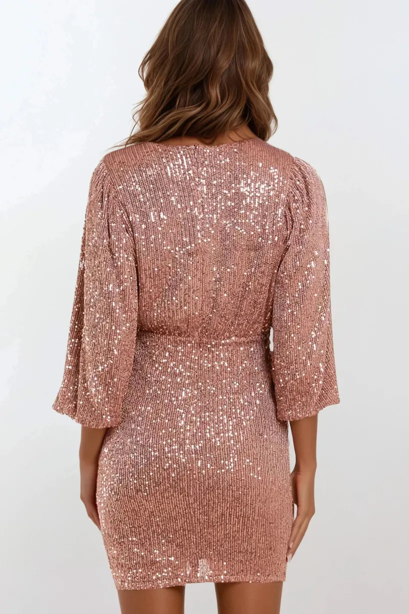 Bronze Sequin V Neck Mini Dress by Aftershock London