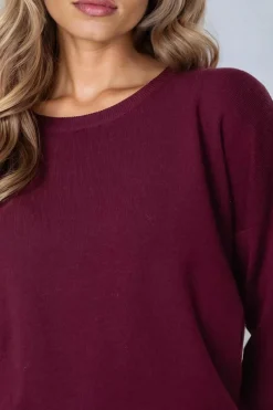 Burgundy Crew Neck Fine Knit Jumper by Aftershock London