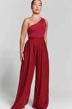 Burgundy Pleated Wide Leg Trouser by InFlair