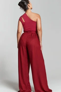 Burgundy Pleated Wide Leg Trouser by InFlair