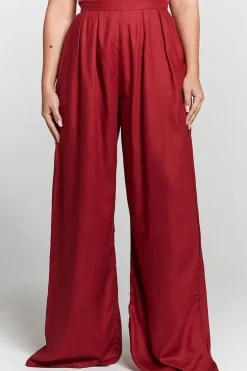 Burgundy Pleated Wide Leg Trouser by InFlair