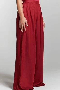 Burgundy Pleated Wide Leg Trouser by InFlair
