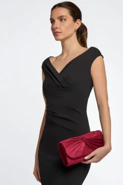 Burgundy Suede Clutch Bag With Knot Detail by Aftershock London