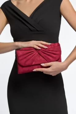 Burgundy Suede Clutch Bag With Knot Detail by Aftershock London