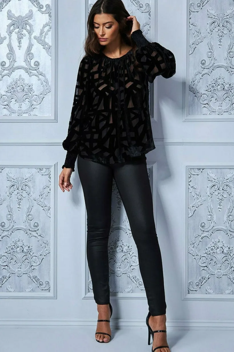 Burnout Pattern Top - Black by Goddiva
